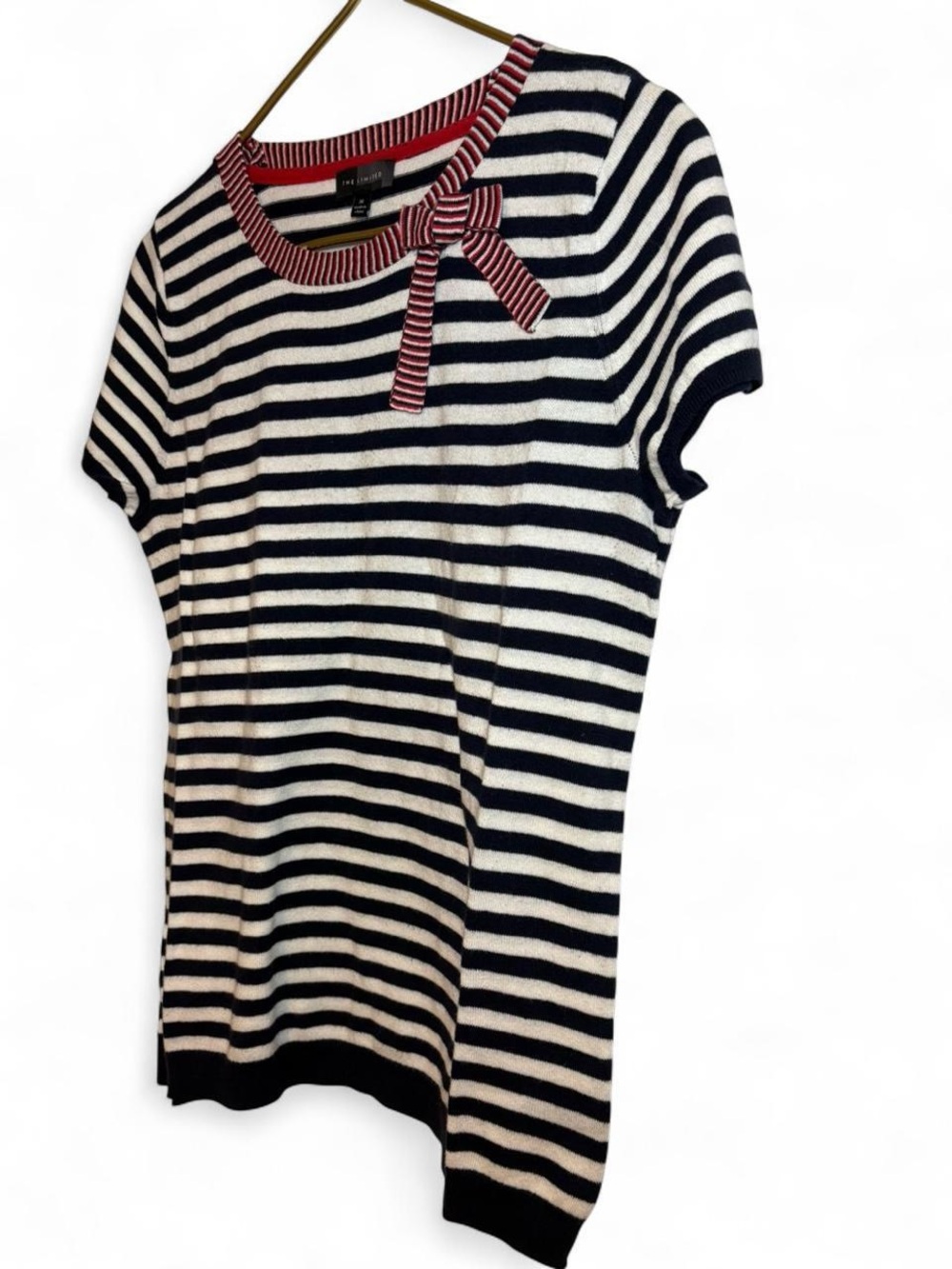 The Limited Navy White Red Striped Short Sleeve Sweater - Picture 5 of 8